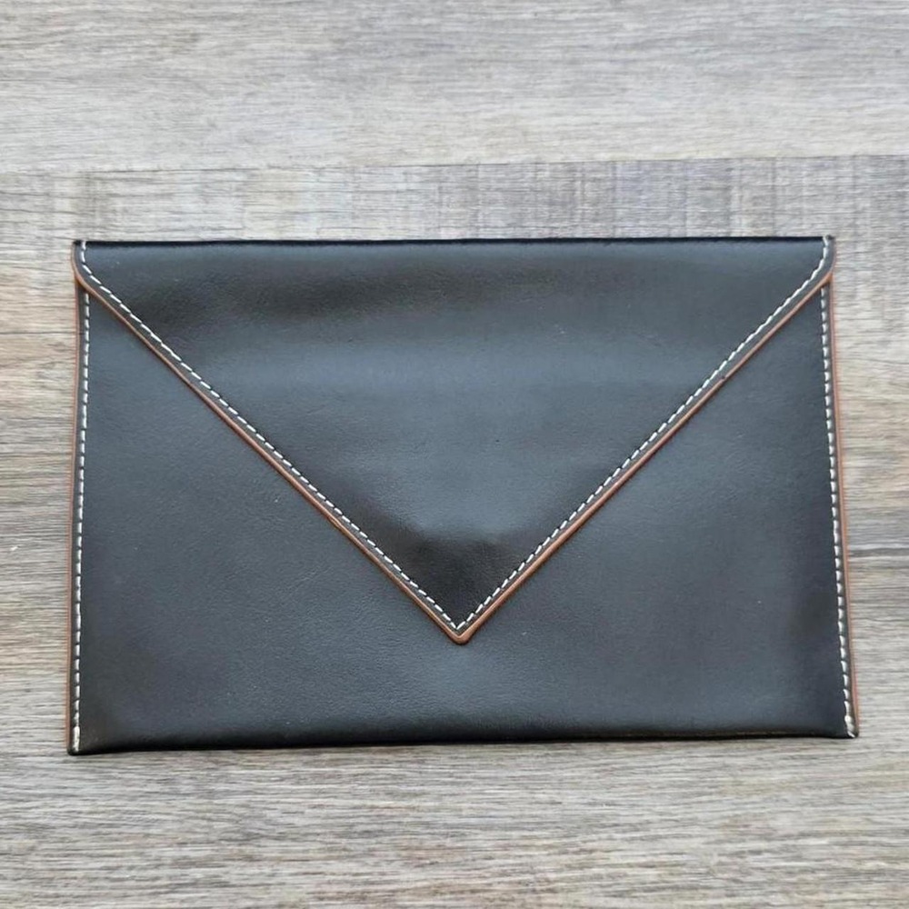 Baekgaard Vintage Black Leather Envelope Pouch Clutch Document Case